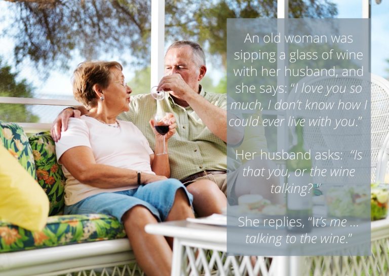 Joke man, woman, wine