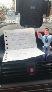 Mega Toby in Sophie's car